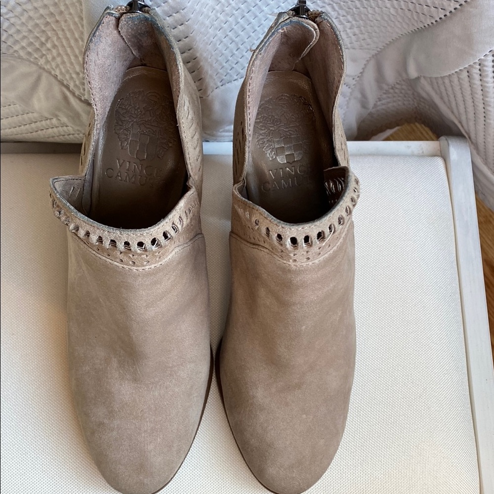 Vince Camuto Tan Ankle Booties with Stacked Heel